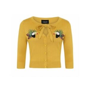 Collectif Mustard Cardigan with Toucan Design